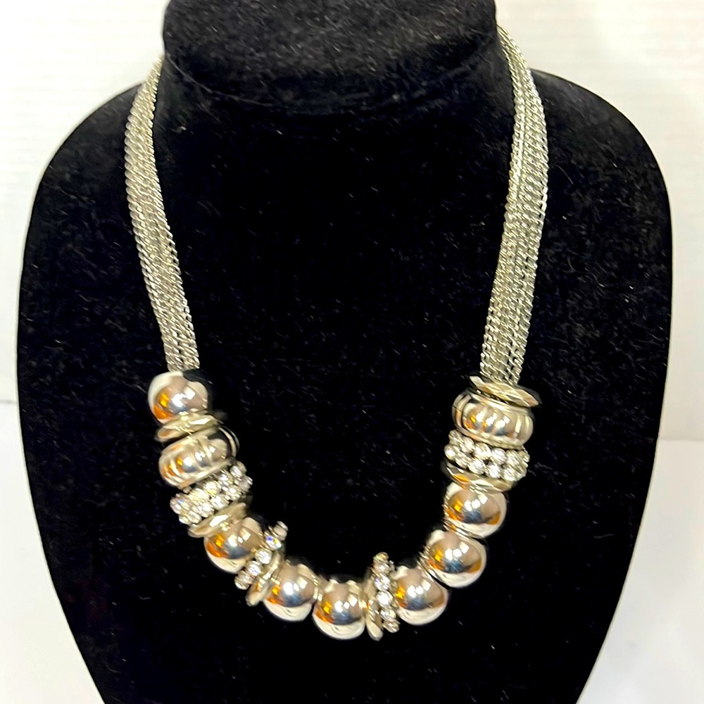 Chunky silver tone  rhinestone modern NECKLACE